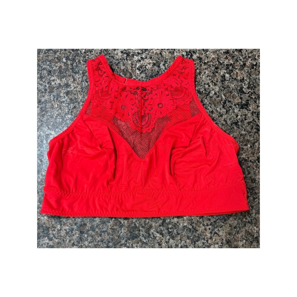 Torrid Red Lace High Neck Bralette Plus Size 2 Floral Keyhole Back Wireless Bra